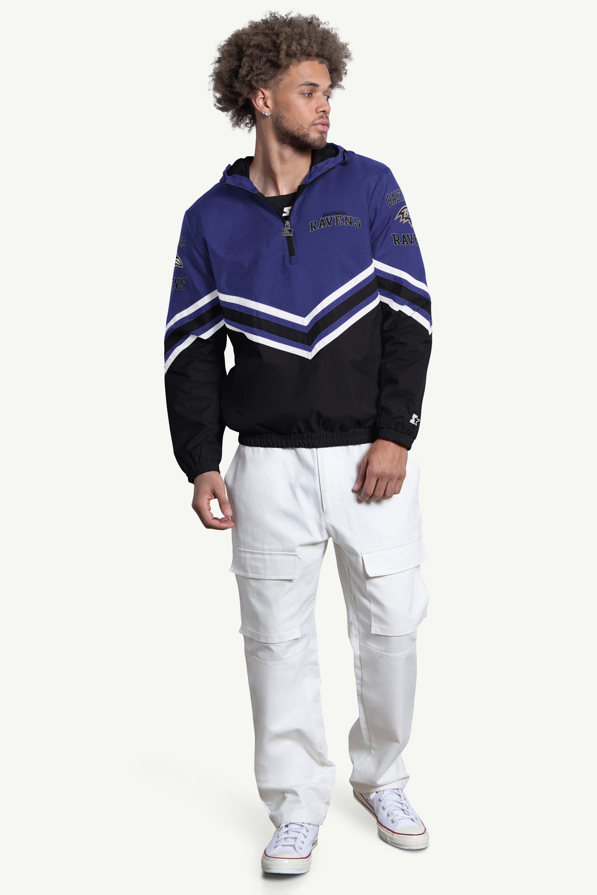 Starter MENS BALTIMORE RAVENS FAIR PLAY HALF ZIP HOODED PULLOVER