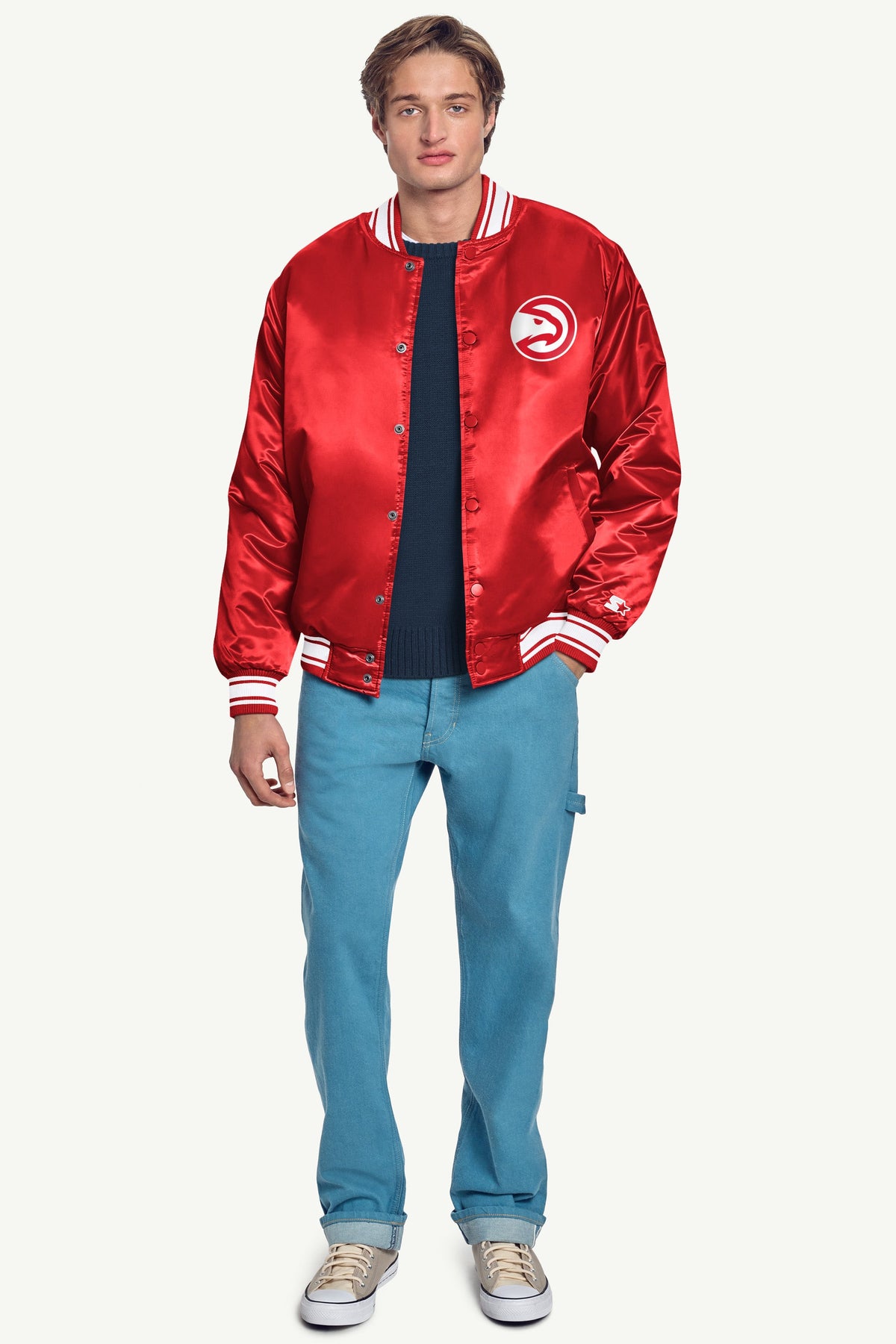 Starter MENS ATLANTA HAWKS MESH LOOK SATIN VARSITY JACKET