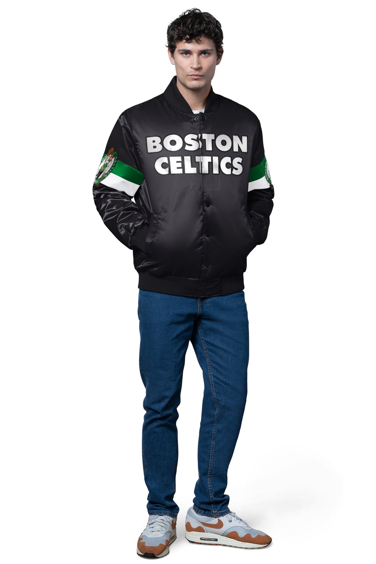 Starter MENS BOSTON CELTICS TRIPLE OPTION SATIN VARSITY JACKET