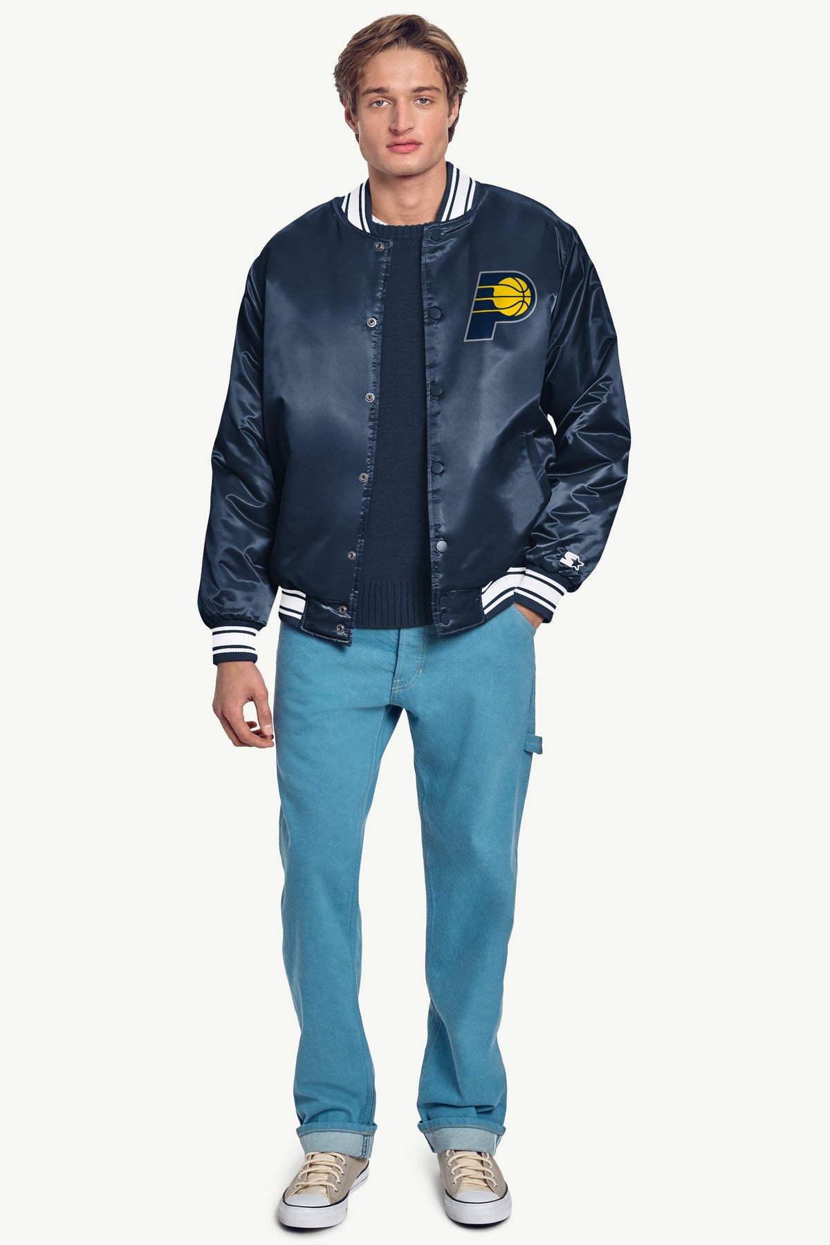 Starter MENS INDIANA PACERS PRINTED GRAPHIC SATIN VARSITY JACKET