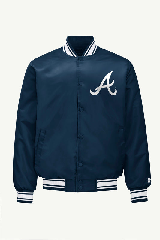 Starter MENS ATLANTA BRAVES PRINTED HOMEPLATE SATIN VARSITY JACKET