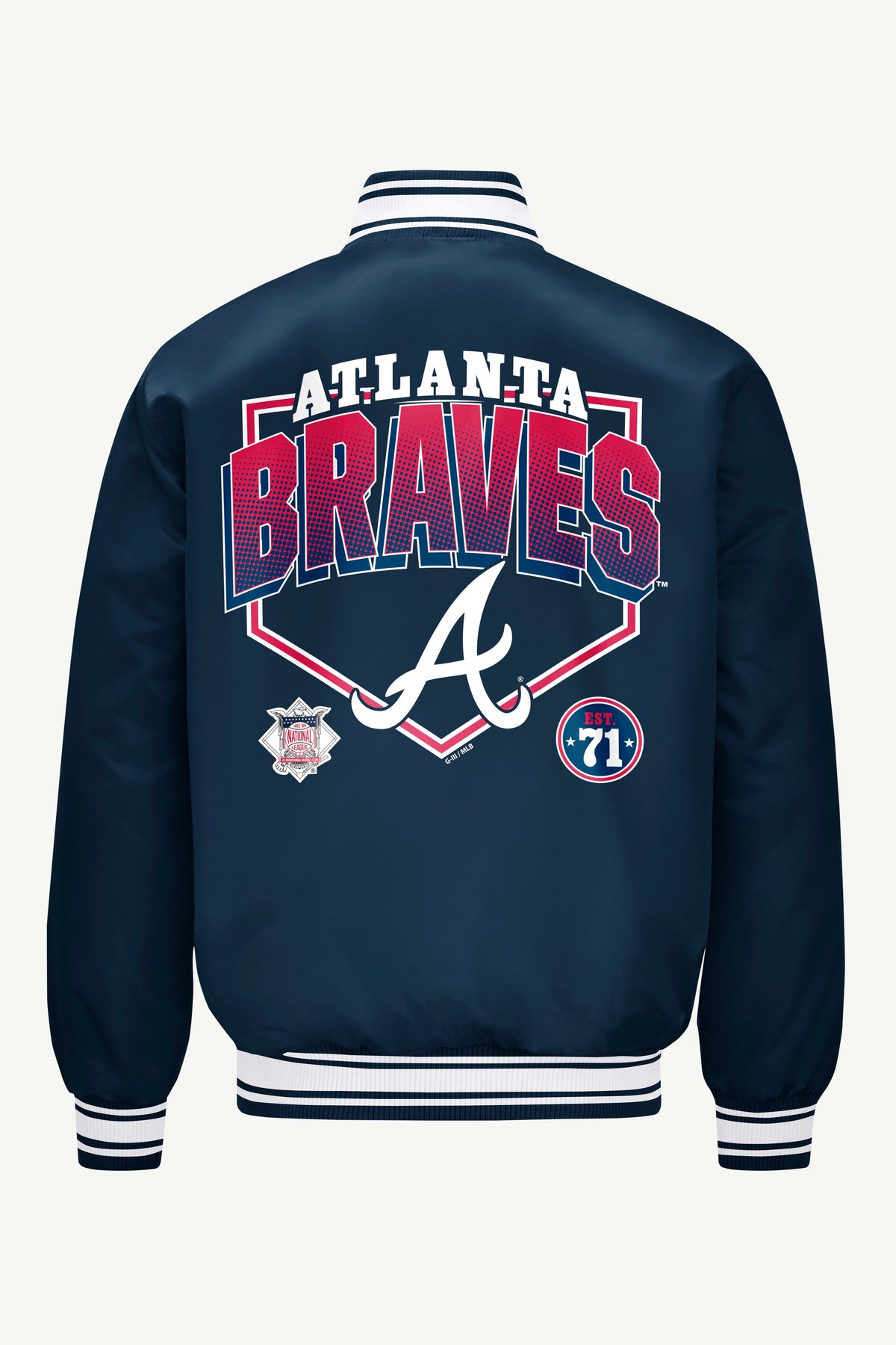 Starter MENS ATLANTA BRAVES PRINTED HOMEPLATE SATIN VARSITY JACKET