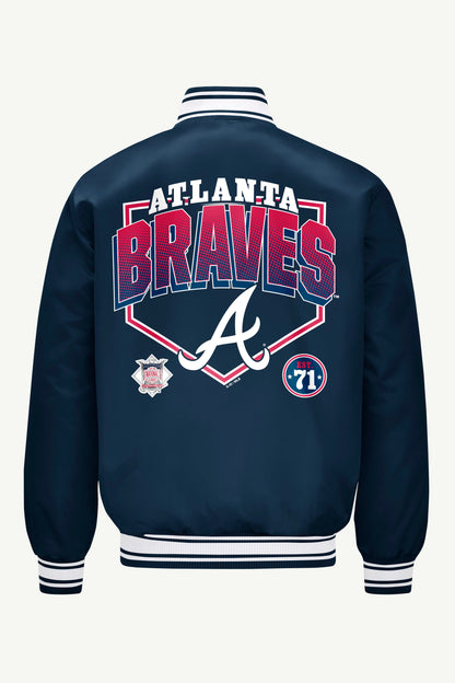 Starter MENS ATLANTA BRAVES PRINTED HOMEPLATE SATIN VARSITY JACKET