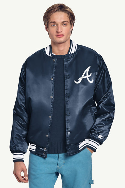 Starter MENS ATLANTA BRAVES PRINTED HOMEPLATE SATIN VARSITY JACKET