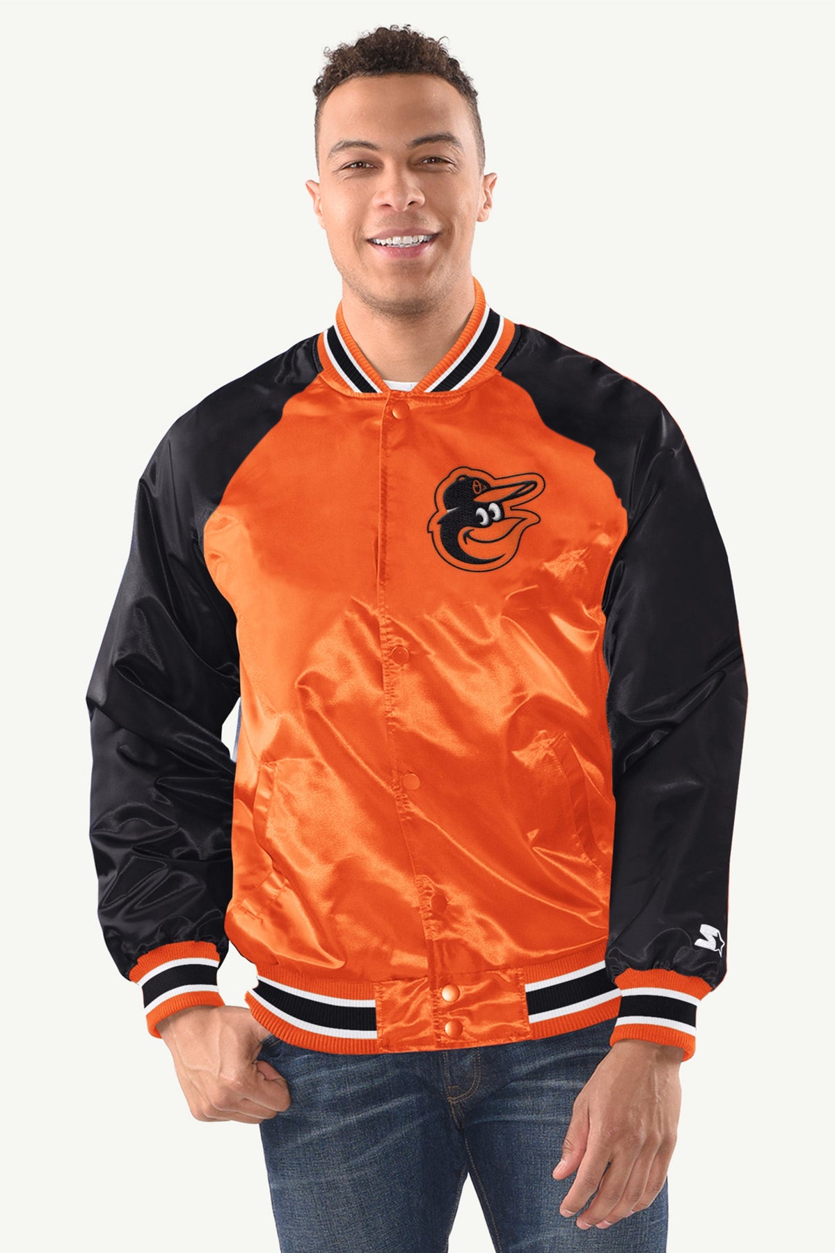 Starter MENS BALTIMORE ORIOLES INDUCTEE SATIN VARSITY JACKET