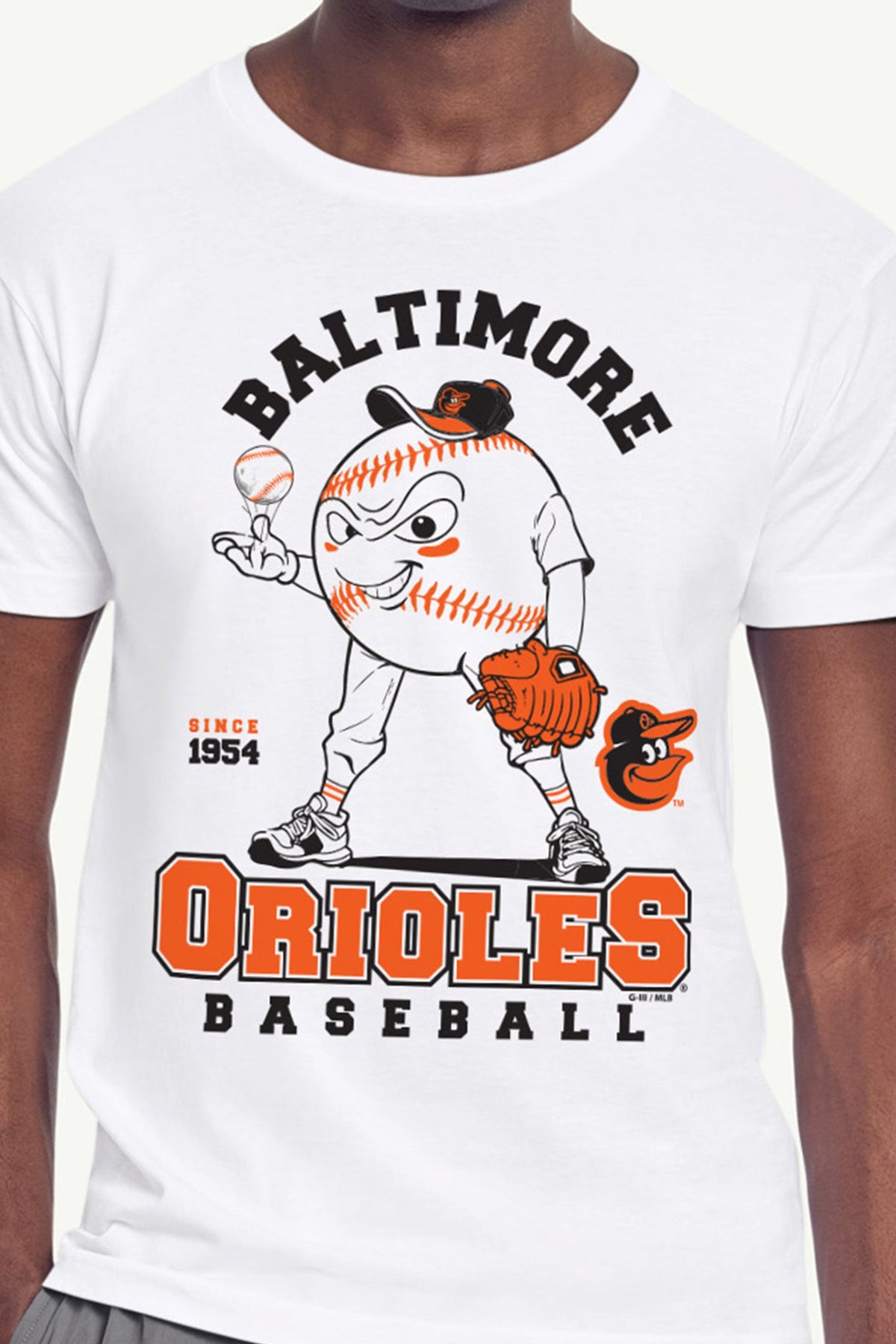 Starter MENS BALTIMORE ORIOLES BASEBALL CHARACTER SHORT SLEEVE T SHIRT