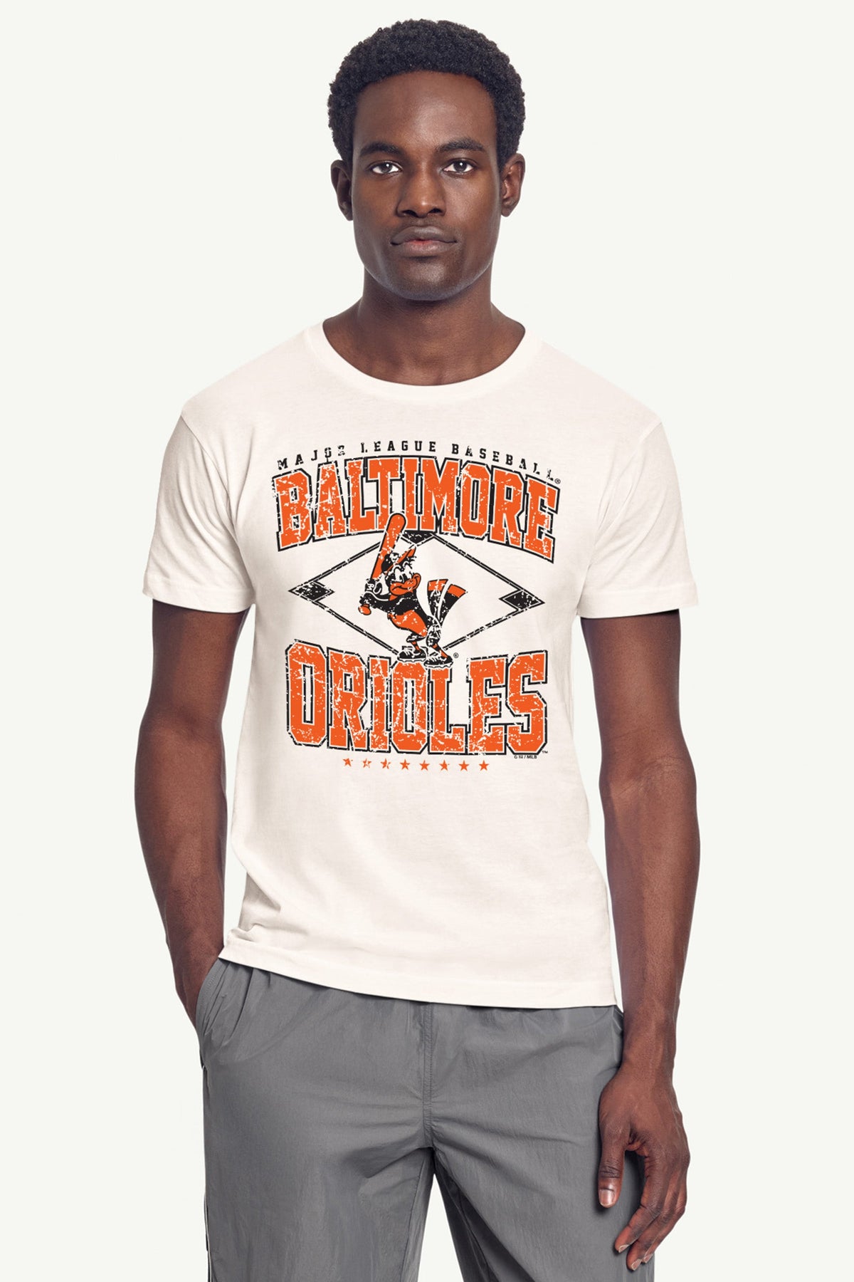 Starter MENS BALTIMORE ORIOLES DISTRESSED COOPERSTOWN DIAMOND SHORT SLEEVE T SHIRT