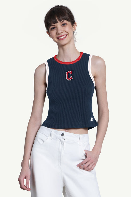 Starter WOMENS CLEVELAND GUARDIANS PLAY THE BALL CROP TANK