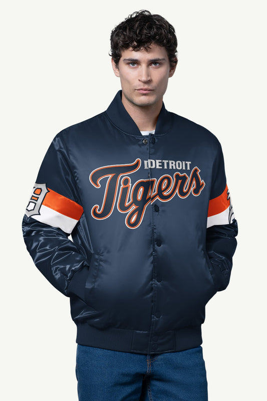 Starter MENS DETROIT TIGERS TRIPLE OPTION SATIN VARSITY JACKET