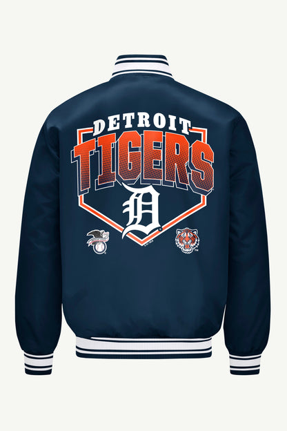 Starter MENS DETROIT TIGERS PRINTED HOMEPLATE SATIN VARSITY JACKET