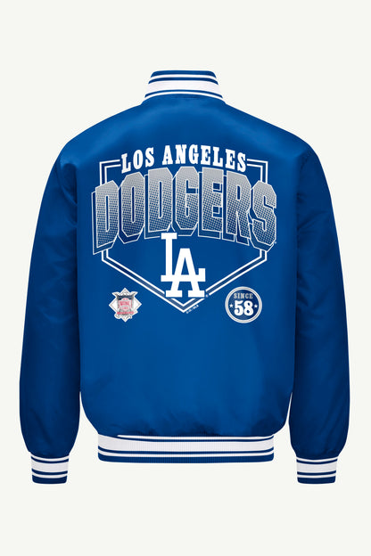 Starter MENS LOS ANGELES DODGERS HOMEPLATE PRINTED GRAPHIC SATIN VARSITY JACKET