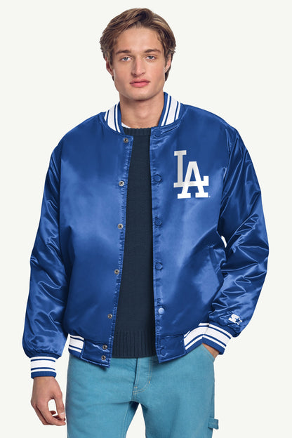 Starter MENS LOS ANGELES DODGERS HOMEPLATE PRINTED GRAPHIC SATIN VARSITY JACKET