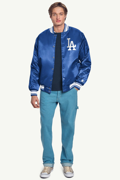 Starter MENS LOS ANGELES DODGERS HOMEPLATE PRINTED GRAPHIC SATIN VARSITY JACKET
