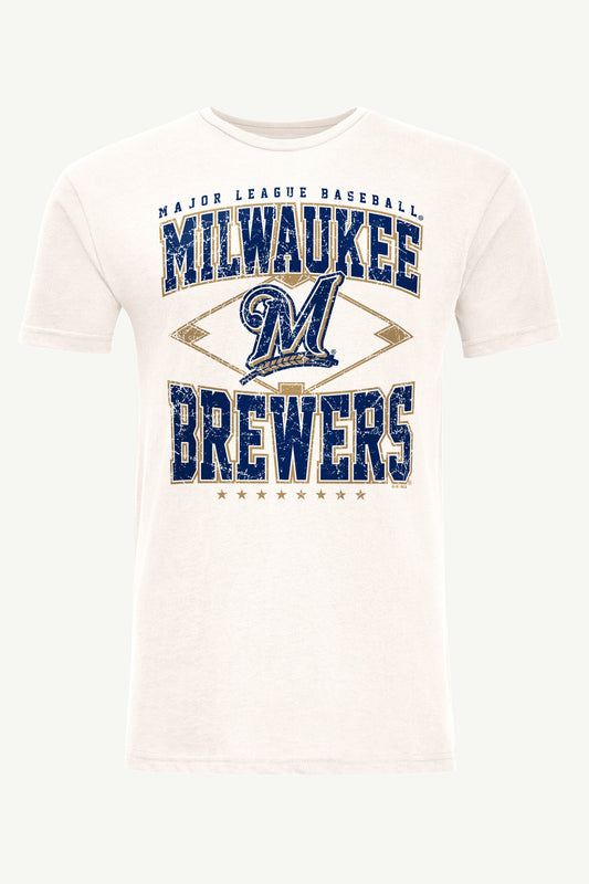 Starter MENS MILWAUKEE BREWERS DISTRESSED COOPERSTOWN DIAMOND SHORT SLEEVE T SHIRT