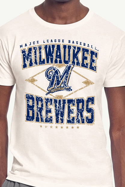 Starter MENS MILWAUKEE BREWERS DISTRESSED COOPERSTOWN DIAMOND SHORT SLEEVE T SHIRT