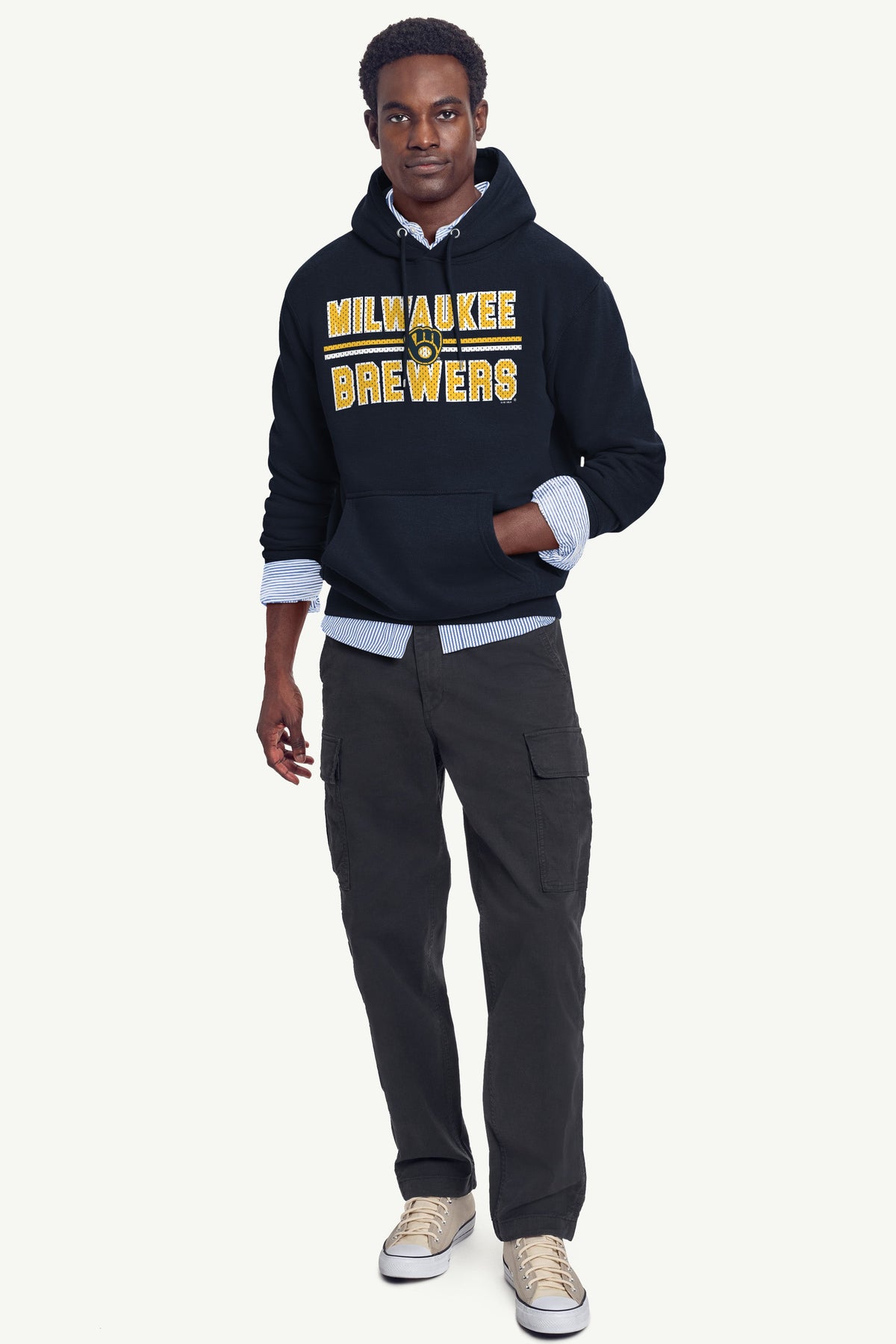 Starter MENS MILWAUKEE BREWERS MESH LOOK HOODIE