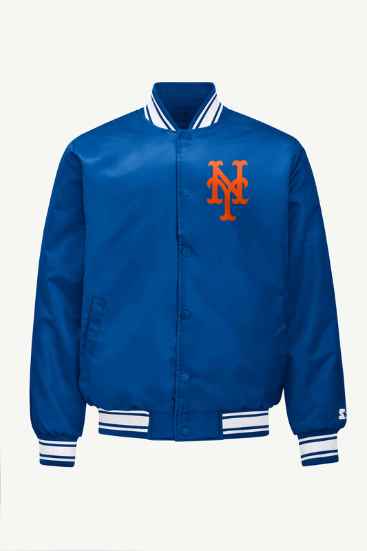 Starter MENS NEW YORK METS HOMEPLATE SATIN VARSITY JACKET