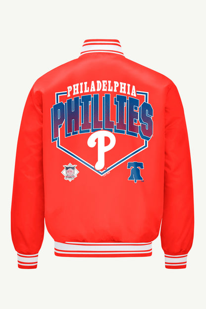 Starter MENS PHILADELPHIA PHILLIES PRINTED HOMEPLATE SATIN VARSITY JACKET