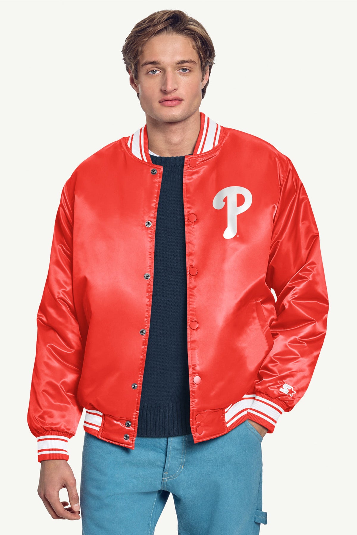 Starter MENS PHILADELPHIA PHILLIES PRINTED HOMEPLATE SATIN VARSITY JACKET