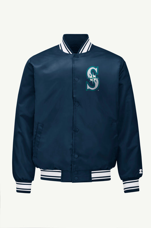 Starter MENS SEATTLE MARINERS PRINTED HOMEPLATE SATIN VARSITY JACKET