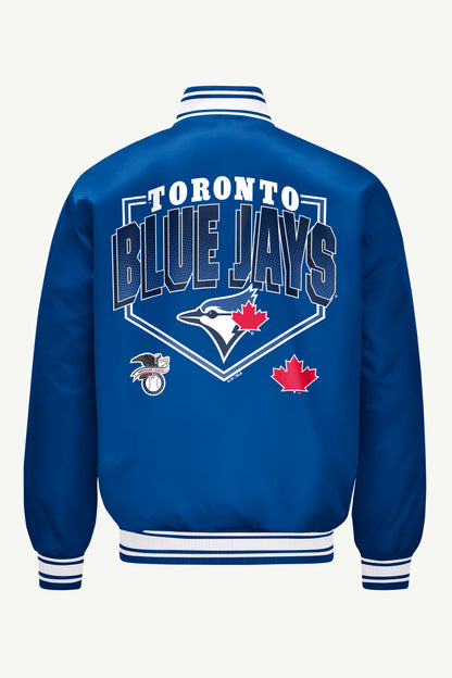 Starter MENS TORONTO BLUE JAYS HOMEPLATE SATIN VARSITY JACKET