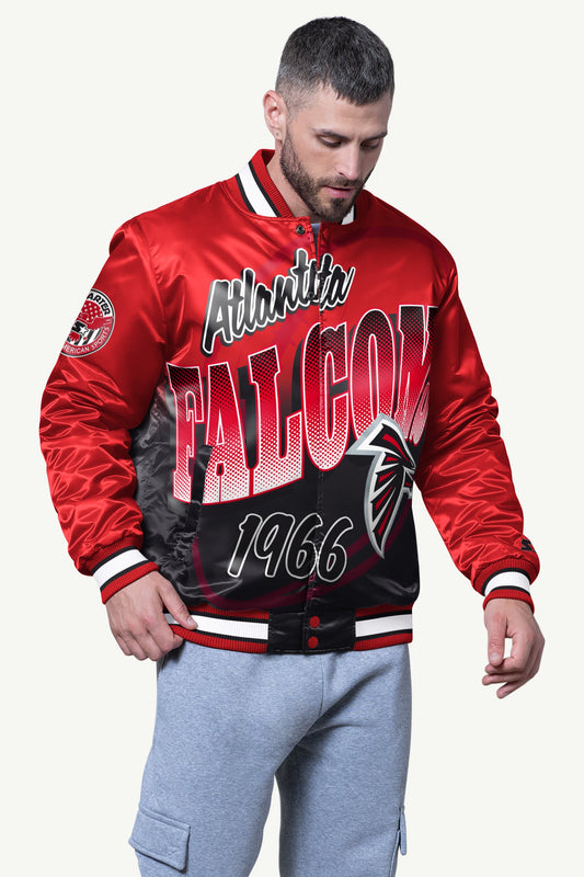 Starter MENS ATLANTA FALCONS PASS RUSH SATIN VARSITY JACKET