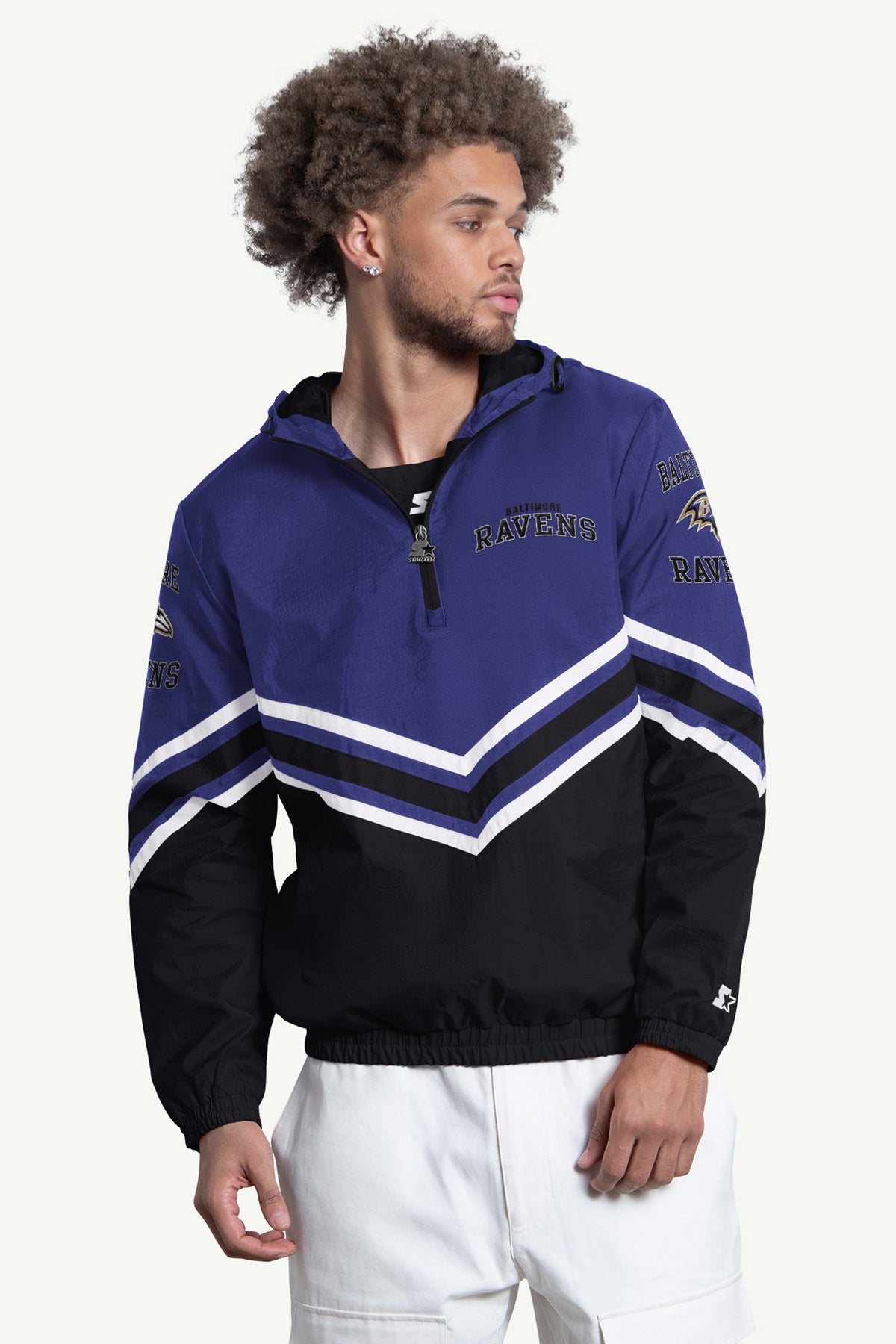 Starter MENS BALTIMORE RAVENS  FAIR PLAY HALF ZIP HOODED PULLOVER