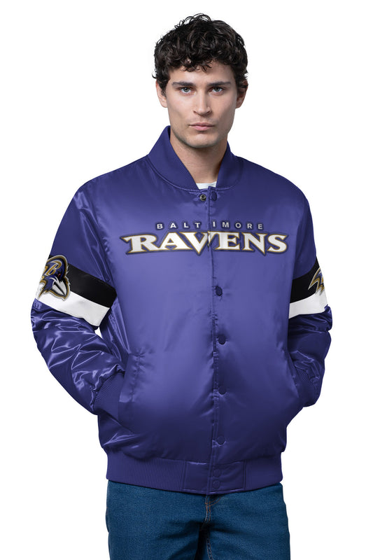 Starter MENS BALTIMORE RAVENS TRIPLE OPTION SATIN VARSITY JACKET