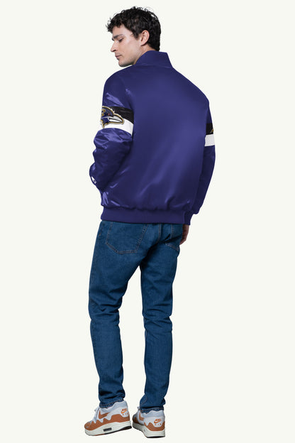 Starter MENS BALTIMORE RAVENS TRIPLE OPTION SATIN VARSITY JACKET