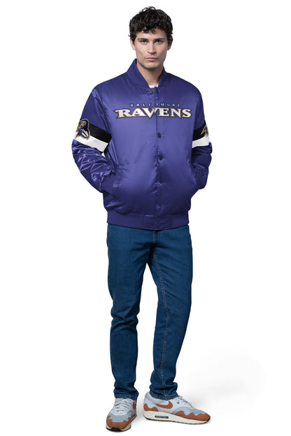 Starter MENS BALTIMORE RAVENS TRIPLE OPTION SATIN VARSITY JACKET