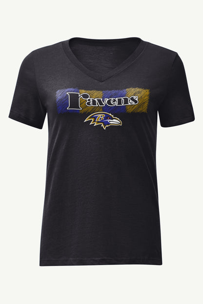Starter WOMENS BALTIMORE RAVENS COLOR SHADING V-NECK T SHIRT