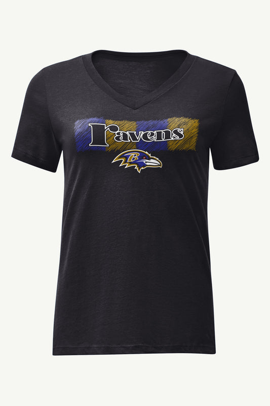 Starter WOMENS BALTIMORE RAVENS COLOR SHADING V-NECK T SHIRT
