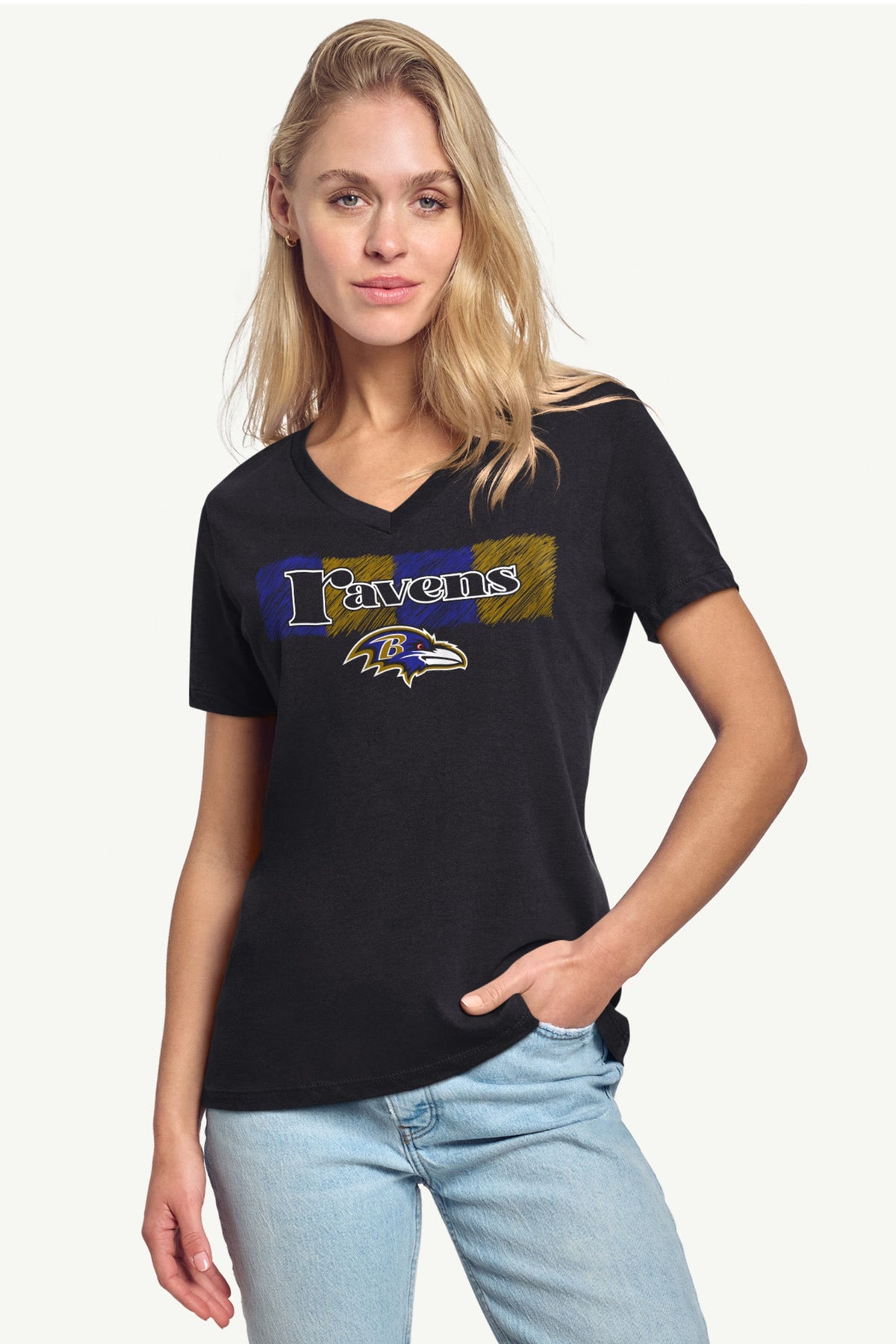 Starter WOMENS BALTIMORE RAVENS COLOR SHADING V-NECK T SHIRT