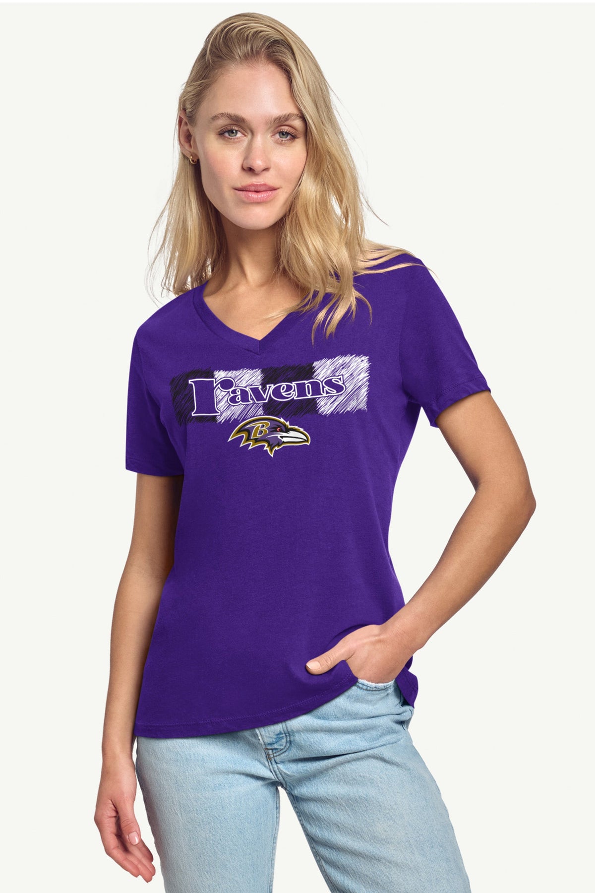 Starter WOMENS BALTIMORE RAVENS COLOR SHADING V-NECK T SHIRT