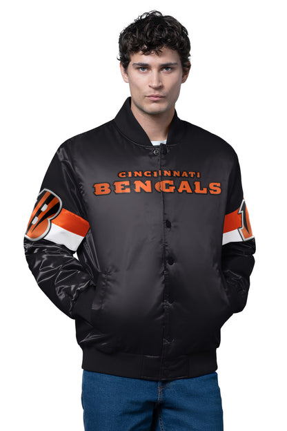 Starter MENS CINCINNATI BENGALS TRIPLE OPTION SATIN VARSITY JACKET