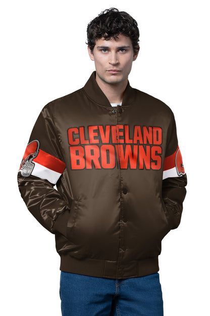 Starter MENS CLEVELAND BROWNS TRIPLE OPTION SATIN VARSITY JACKET