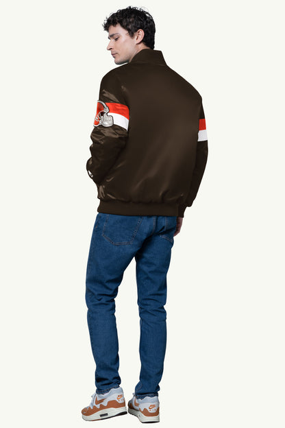 Starter MENS CLEVELAND BROWNS TRIPLE OPTION SATIN VARSITY JACKET