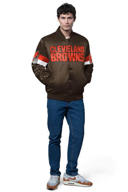 Starter MENS CLEVELAND BROWNS TRIPLE OPTION SATIN VARSITY JACKET