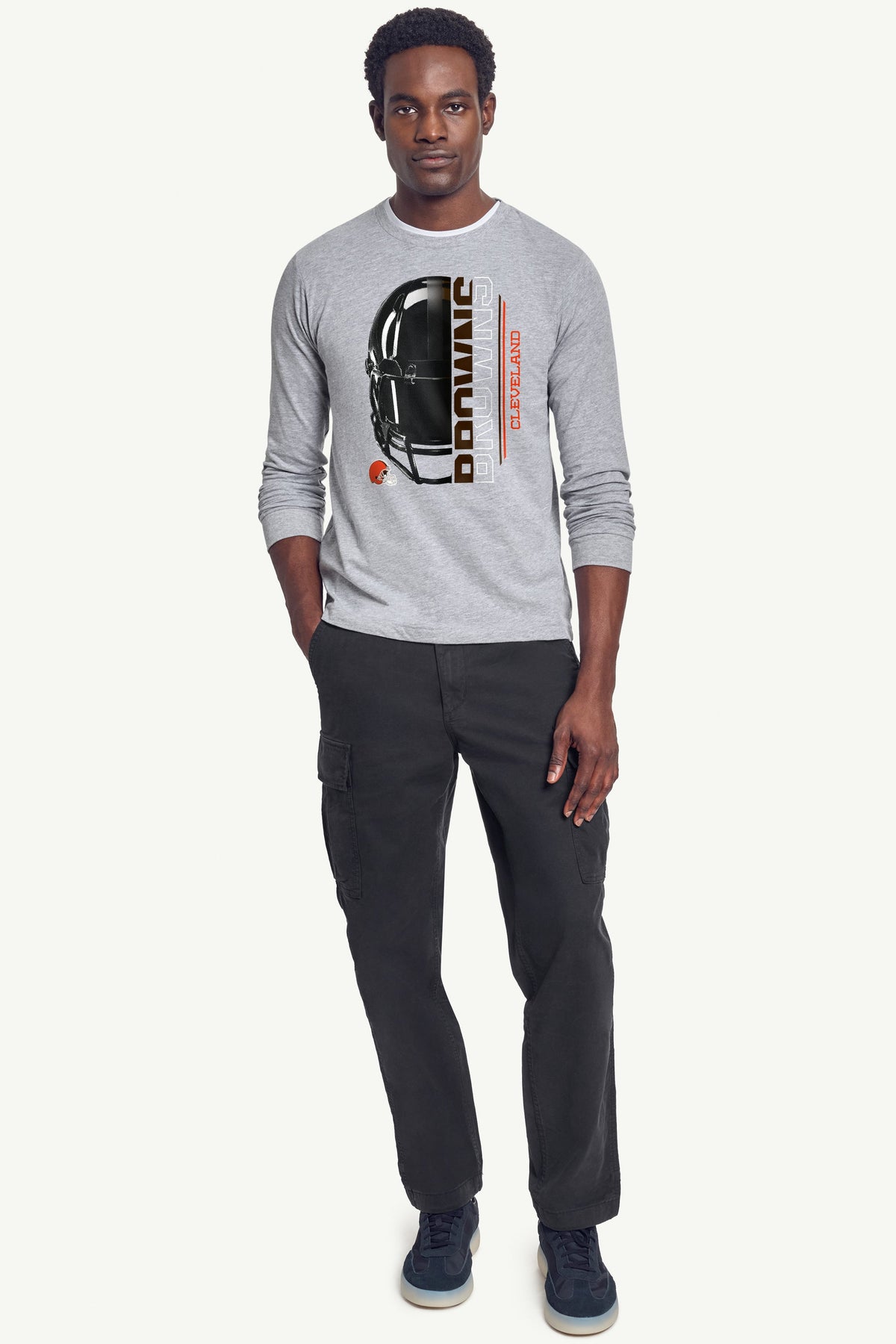 Starter MENS CLEVELAND BROWNS HALF HELMET LONG SLEEVE T SHIRT