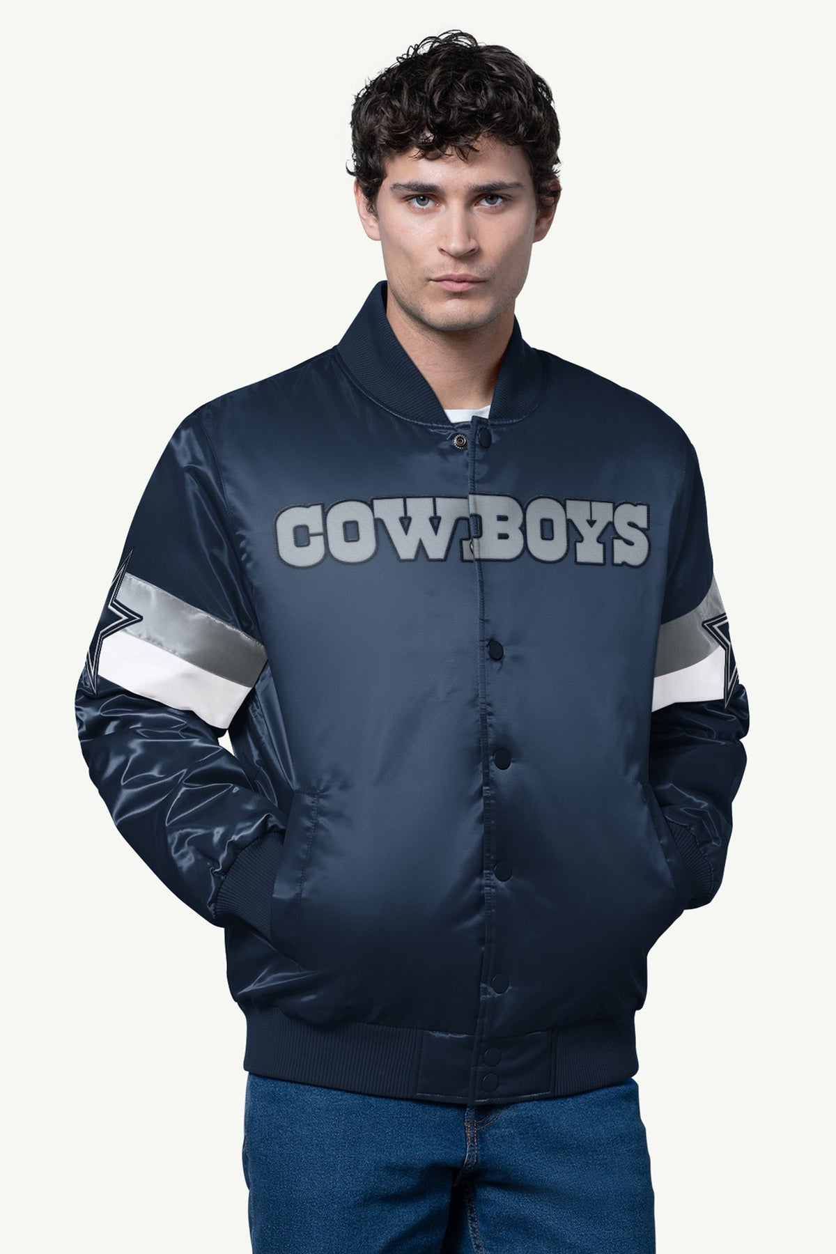 Starter MENS DALLAS COWBOYS TRIPLE OPTION SATIN VARSITY JACKET