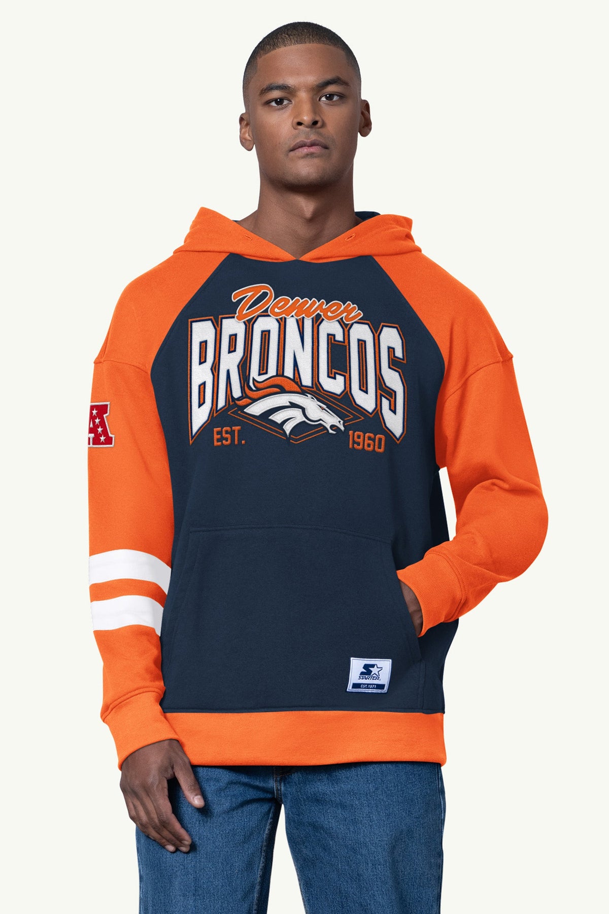 Starter MENS DENVER BRONCOS INTERCEPTION COLORBLOCK HOODIE