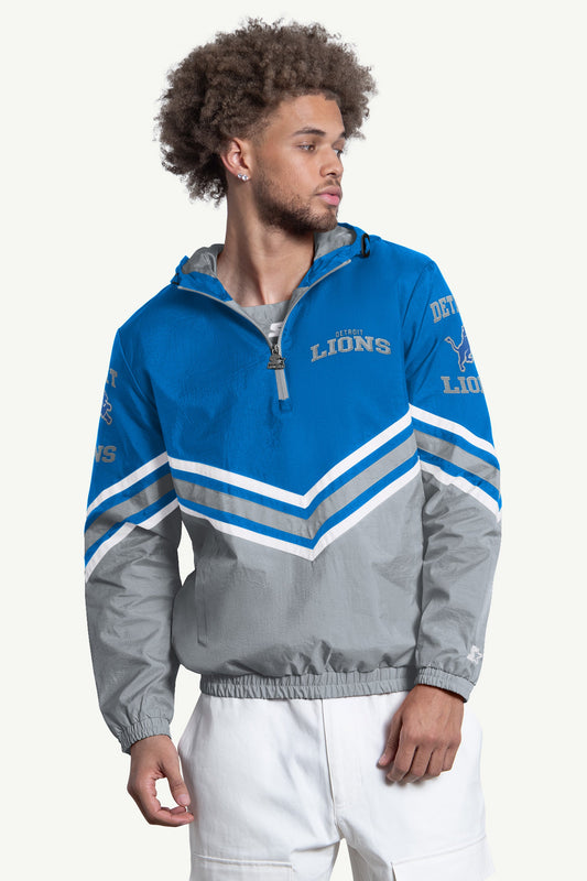 Starter MENS DETROIT LIONS FAIR PLAY HALF ZIP HOODED PULLOVER
