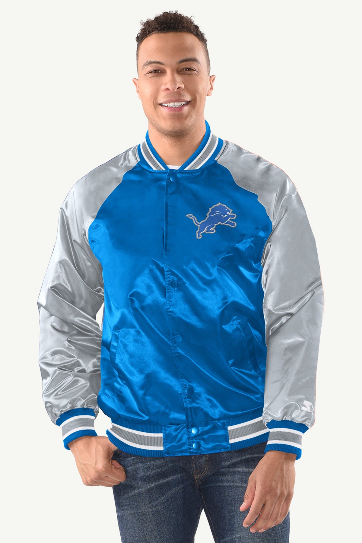Starter MENS DETROIT LIONS INDUCTEE SATIN VARSITY JACKET