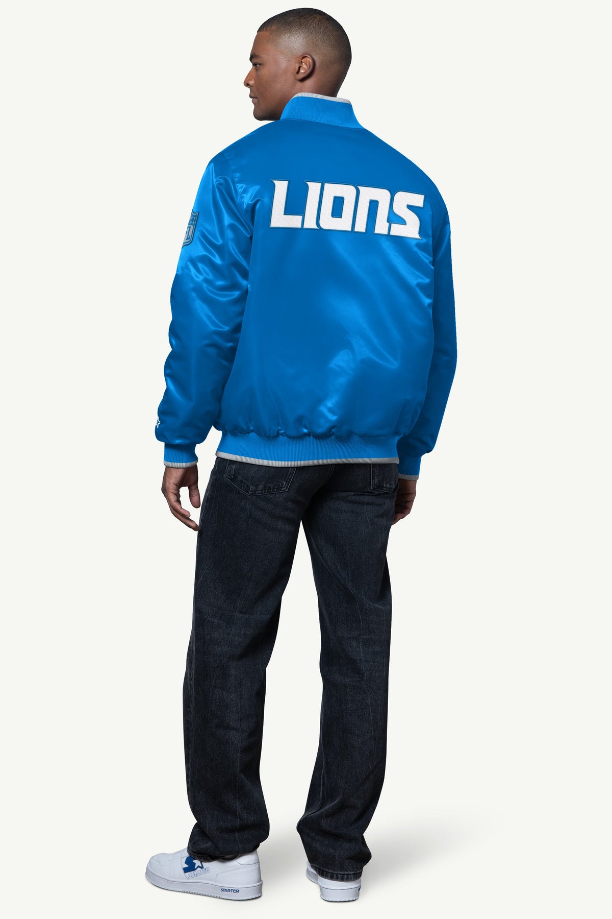 Starter MENS DETROIT LIONS AMBASSADOR SATIN VARSITY JACKET
