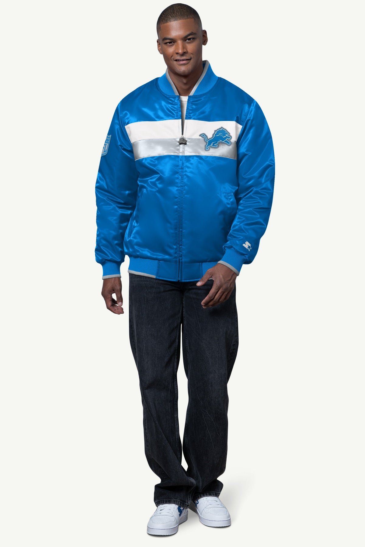 Starter MENS DETROIT LIONS AMBASSADOR SATIN VARSITY JACKET