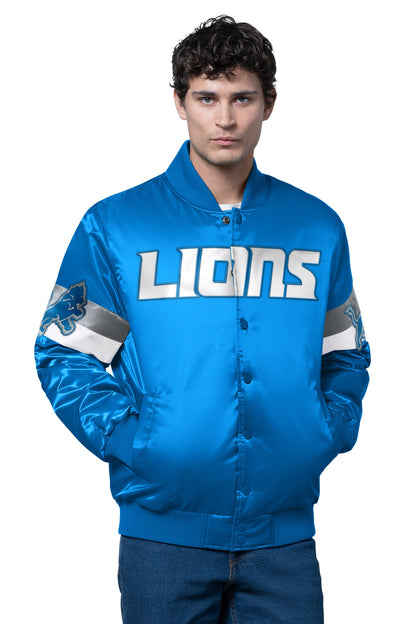 Starter MENS DETROIT LIONS TRIPLE OPTION SATIN VARSITY JACKET