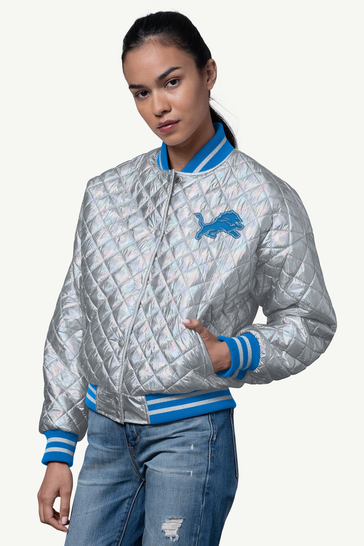 Starter WOMENS DETROIT LIONS BLOWOUT METALLIC JACKET
