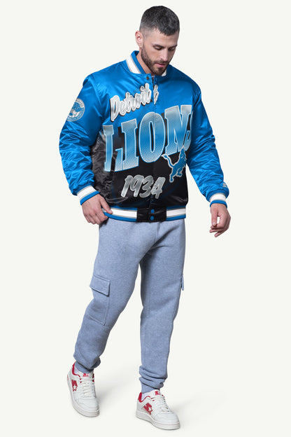 Starter MENS DETROIT LIONS PASS RUSH SATIN VARSITY JACKET