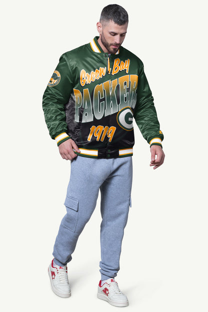 Starter MENS GREEN BAY PACKERS PASS RUSH SATIN VARSITY JACKET