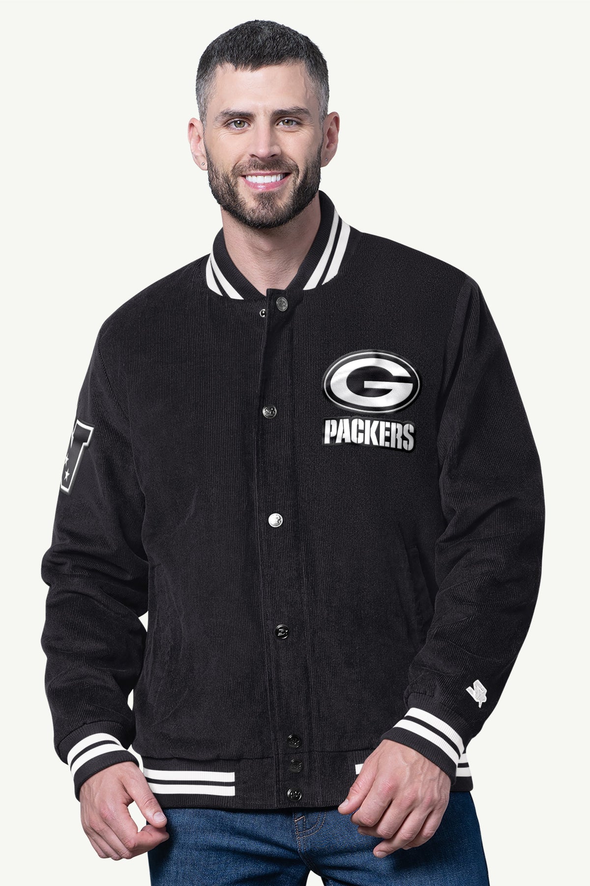 Starter MENS GREEN BAY PACKERS BLACKOUT CORDUROY VARSITY JACKET